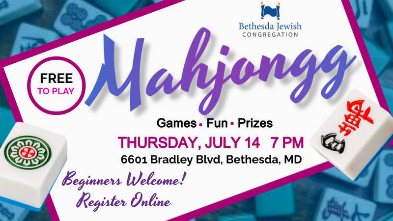 		                                		                                    <a href="https://www.bethesdajewish.org/event/mahjongg"
		                                    	target="_blank">
		                                		                                <span class="slider_title">
		                                    Mahjongg Madness		                                </span>
		                                		                                </a>
		                                		                                
		                                		                            	                            	
		                            <span class="slider_description">Mahjongg is back for our monthly session! Come play with BJC and friends, have a nosh, and win some fabulous prizes. Beginners and players of all experience welcome. Please register in advance. We're just playing for fun and bragging rights so join in!</span>
		                            		                            		                            