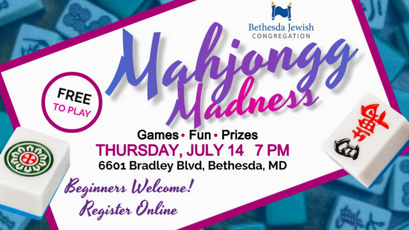 		                                		                                    <a href="https://www.bethesdajewish.org/event/mahjongg"
		                                    	target="_blank">
		                                		                                <span class="slider_title">
		                                    Mahjongg Madness		                                </span>
		                                		                                </a>
		                                		                                
		                                		                            	                            	
		                            <span class="slider_description">Mahjongg is back for our monthly session! Come play with BJC and friends, have a nosh, and win some fabulous prizes. Beginners and players of all experience welcome. Please register in advance. We're just playing for fun and bragging rights so join in!</span>
		                            		                            		                            